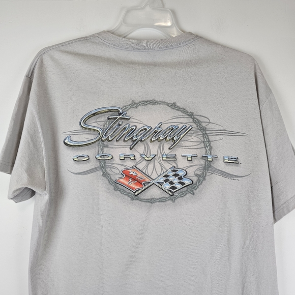 Corvette Stingray Shirt Mens Large Beige Short Sleeve Hot Rod Classic Car Chevy - Picture 5 of 9